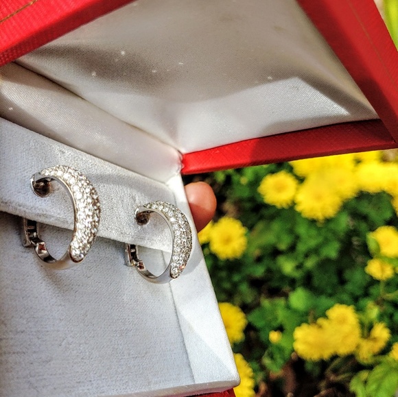 Pair of platinum and diamond hoop earrings. - Picture 5 of 8